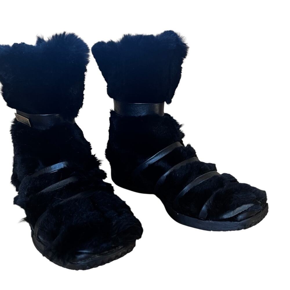 Dusica Dusica Black Fur & Leather Boots Avant Garde Italian Designer US 5